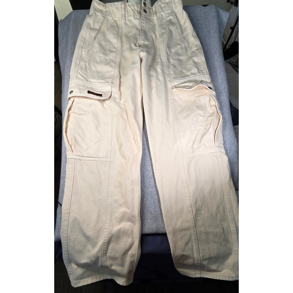 BDG Urban Outfitters Cream Cargo Pants High Rise Straight Leg Utility 27